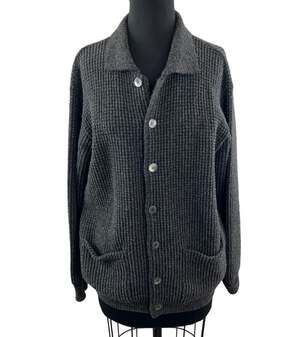 CANALI Mens Merino Wool Cardigan Gray Long Sleeve Pockets Textured Knit Sz IT 48